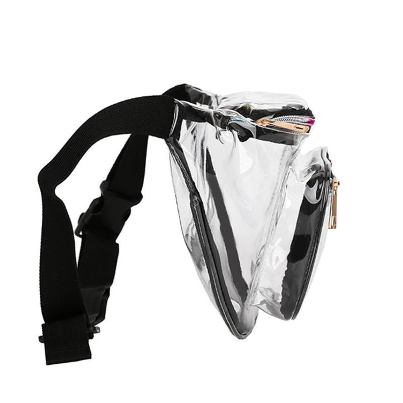Sac Banane Transparent Stade - PVC Imperméable - 12x6.5x6 Pouces - Sangle Réglable 19-47" - 3 Compartiments - Pour Sport, Voyage, Concert